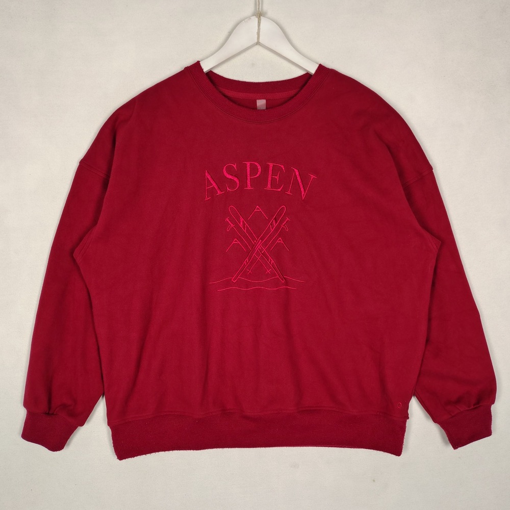 Hyba Aspen Embroidered Graphic Crewneck Sweatshirt Red XXL TTG Skiing Fleece